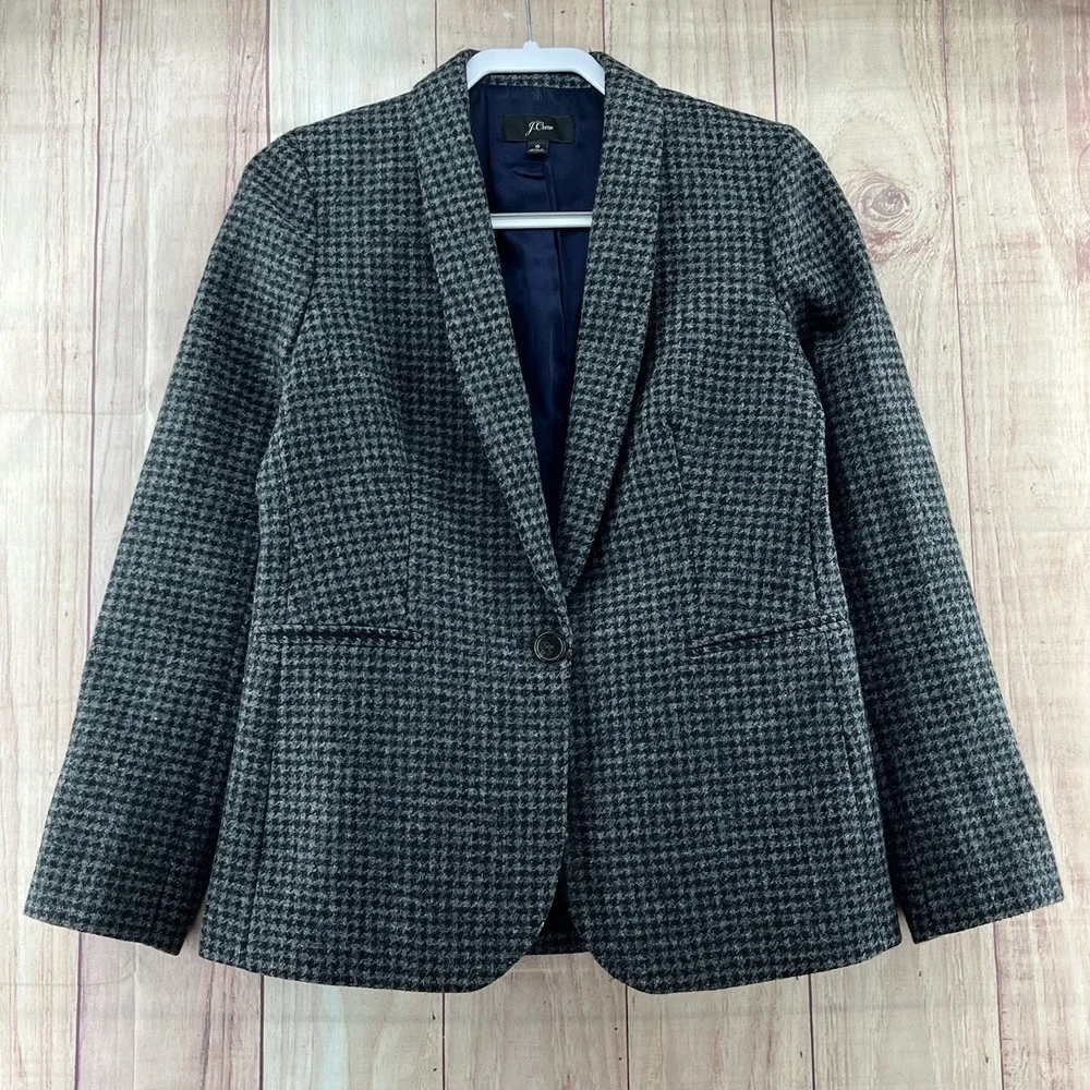 J. Crew Blazer Parke‎ Womens size 6 Wool in Houndstooth Slate Grey Black Lined